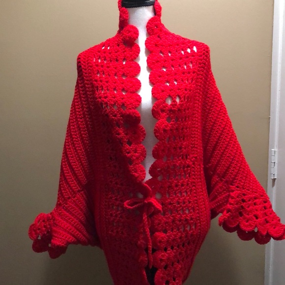 Beautiful Red Crocheted Jacket by “Evie”. you must see it to appreciate it. - Picture 1 of 11